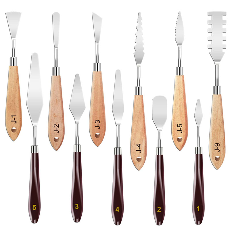 Painting Knife Palette - 11-delige verfmesjesset van roestvrij staal, verfspatel,