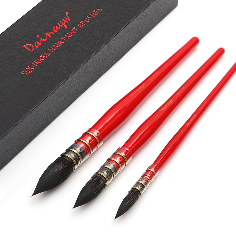 Gouache Paint Set - Dainayw 3-borstels rond eekhoornhaar aquarel penselen