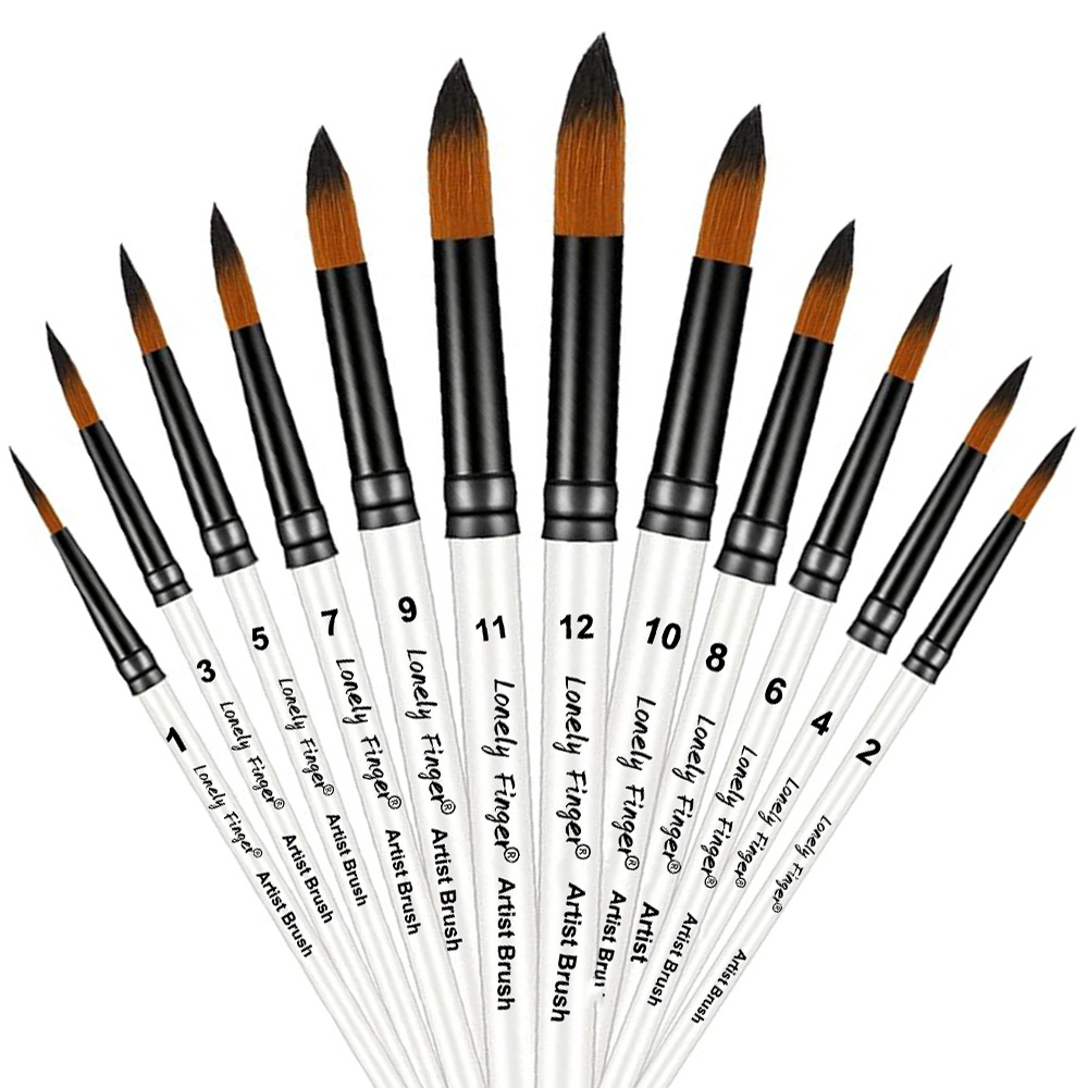 Gouache Paint Set - 12-delige witte nylon kunstenaar penselen set