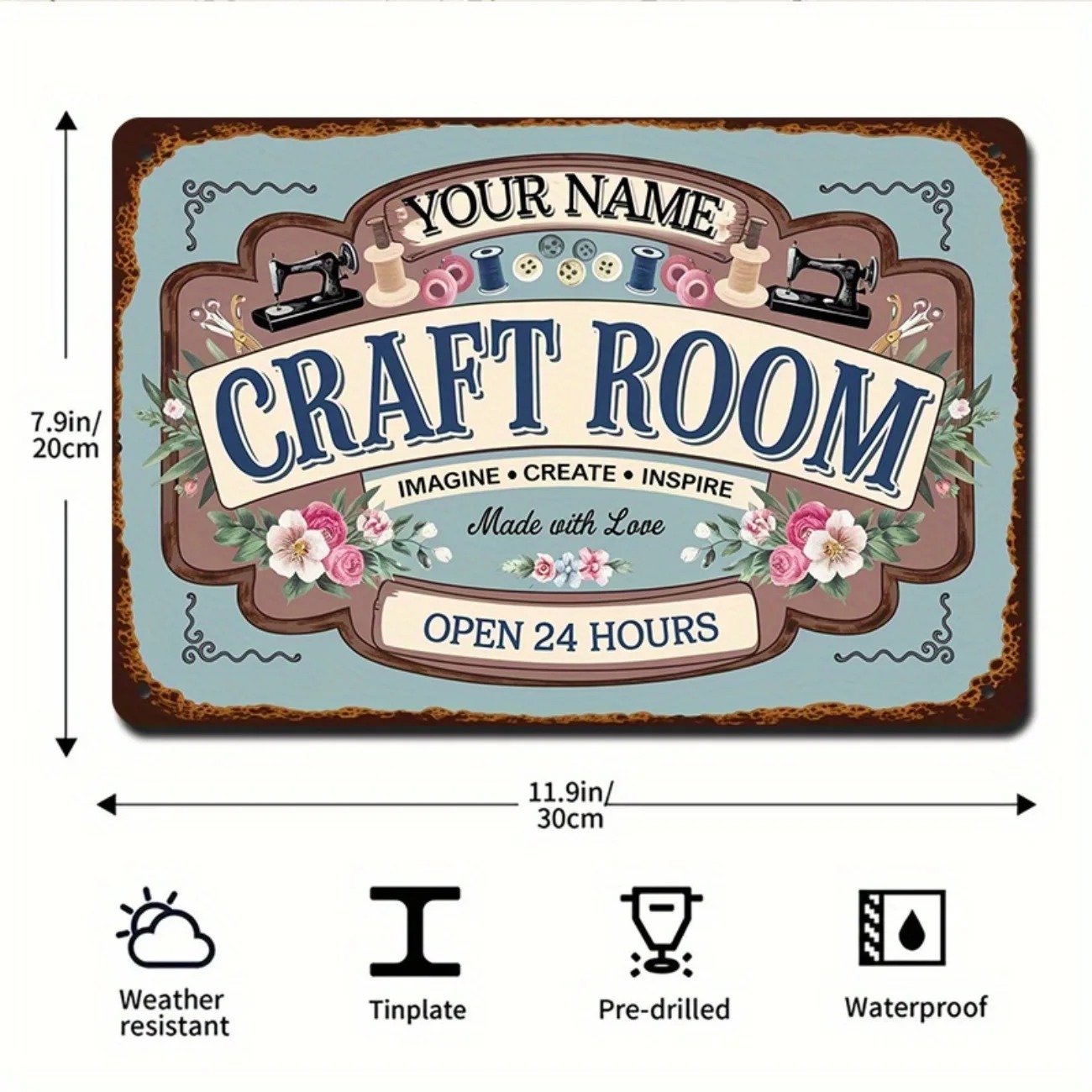 Art And Craft Studio - Aangepaste naam metalen ambachtelijke kamerbord retro