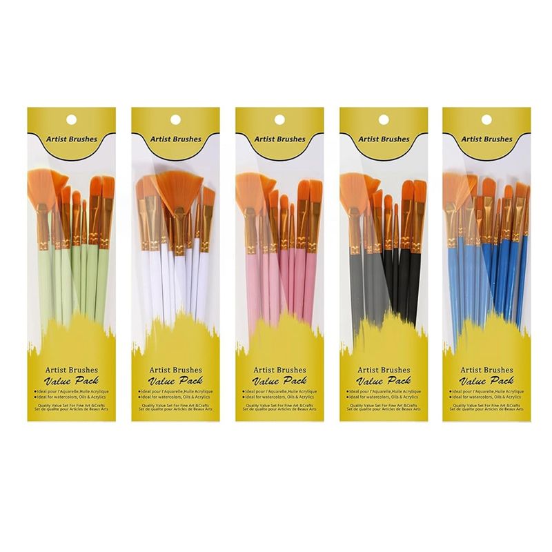 Gouache Paint Set - M12K-Acrylverfkwastenset, 5 pakken/60 stuks aquarelkwasten, nylon