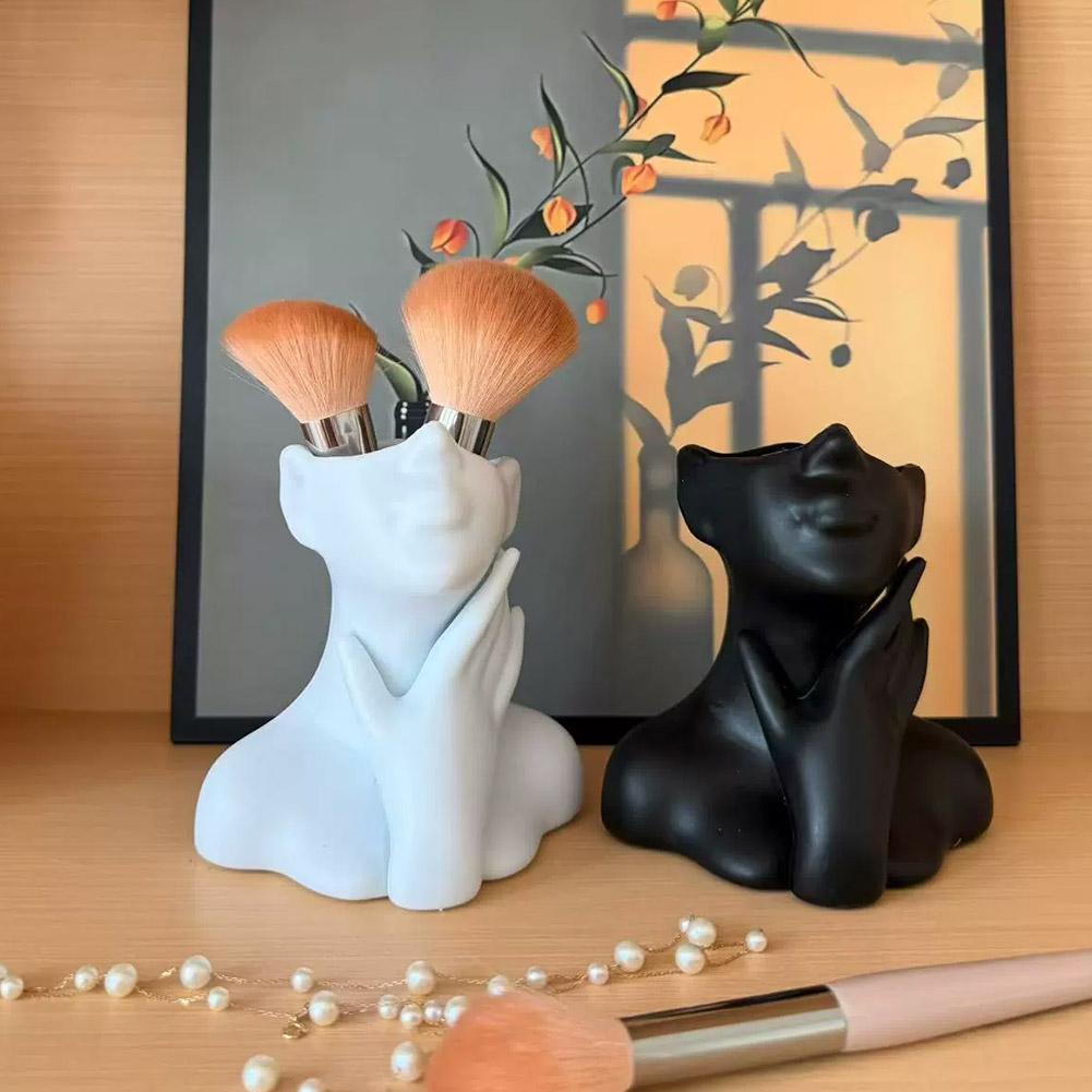 Art Craft Vase - Vrouwelijke buste beeldje vaas make-up borstel