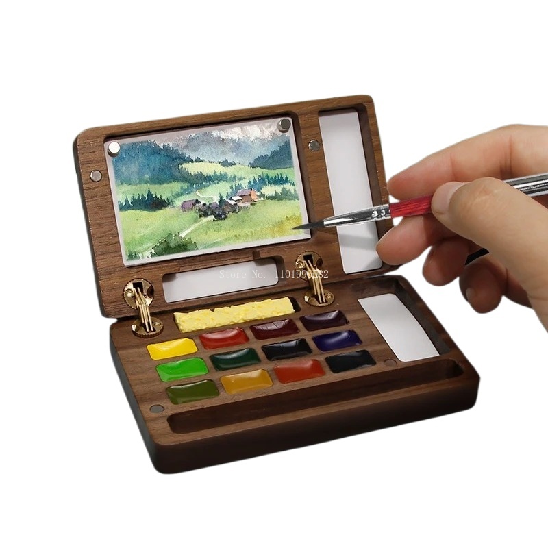 Reisschilderdoos Massief houte - Gouache Paint Set recensie en prijs