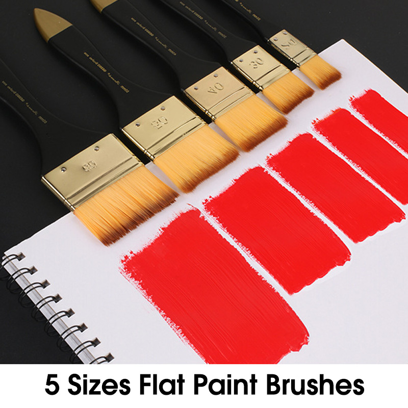 5 maten platte penselen, nylon - Gouache Paint Set recensie en prijs
